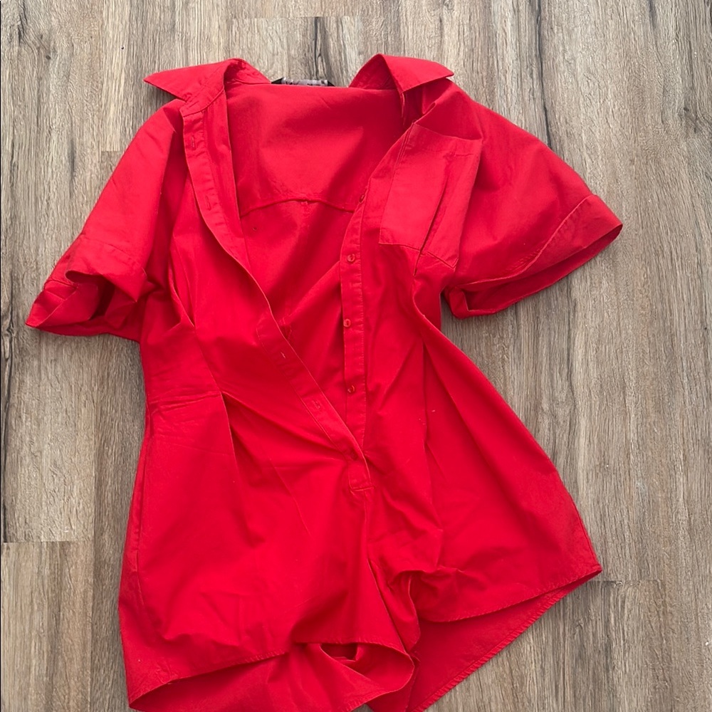 Zara Red Oversized Jumpsuit with Notched Collar